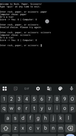 Coding rock,paper and scissors game (intractive) with python :] #code #coding #python #fun