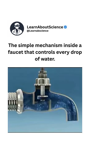Learn About Science on Instagram: "A faucet doesn’t just turn water on and off. Inside, a precise mechanism responds instantly to even the smallest movement of the handle. When you rotate or lift it, an internal valve shifts position, opening a path for water to flow. The more the valve opens, the greater the flow and pressure. A slight adjustment is all it takes to fine-tune the stream. This simple system allows you to control water effortlessly, turning mechanical motion into smooth, predictab