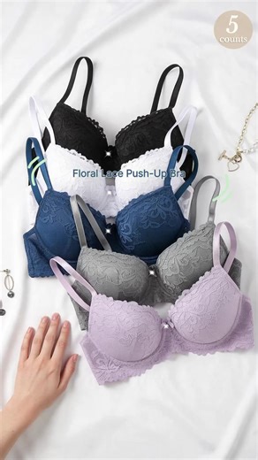 Women's Floral Lace Underwired Molded Bra, Bow Design & Adjustable Straps, Comfortable Breathable Push-Up Bra for Everyday Use #nursingbra #paddedunderwearforwomen #laceupbra #maternityunderwear #shapewearwithbra #maternitybra #sportsbras #womensbra #pushupbra #luxurylingerie