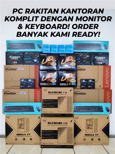 SPESIFIKASI: • Motherboard Gigabyte H510M-K V2 • Processor Intel Core i3-10105 Box • RAM Kingston Value DDR4 8GB(4x2) • SSD SATA Samsung 870 EVO 500GB • Power Supply Infinity/Einarex 550W 80 Bronze • Casing Infinity Elysium/Nebula Black 4 Fan • Monitor LED Lenovo L22-4e 21.5 Inch • Keyboard Mouse Logitech MK120 USB HARGA HUBUNGI KAMI! PEMESANAN & INFORMASI : Via Chat Whatsapp (TSEL/ WA) : 0812-2020-3030 (TOKO) (Xl /WA) : 0818-0313-6477 (TOKO) WA hanya aktif selama jam kerja. ❗️Website: www.hexac