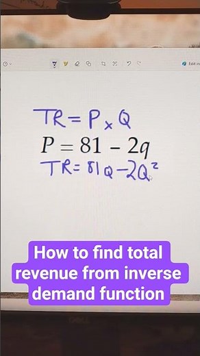 How to find total revenue from inverse demand function #profitmaximization