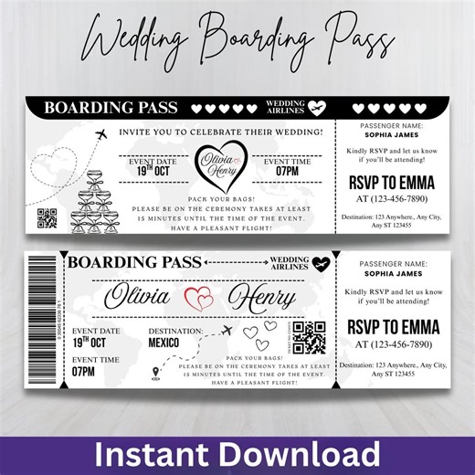 Editable Wedding Boarding Pass Template | Printable Airline Ticket | Personalized DIY Boarding Pass | Canva Template Digital - Etsy