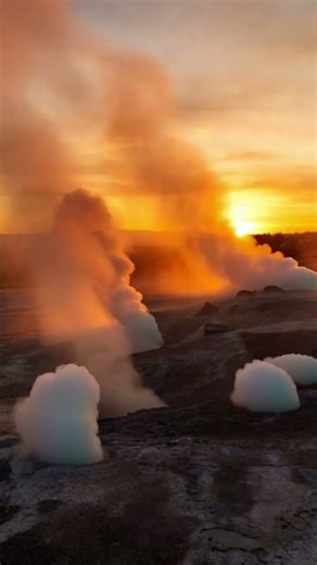 Yellowstone Orbiting Drone Over Hot Steam at Golden Hour