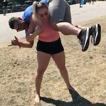 Strong girl lift and carry big guy #piggyback