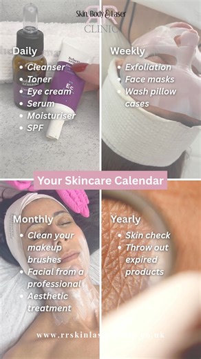 Is your skincare routine working as hard as you do? 💫 Glowing skin doesn’t just appear overnight, it’s all about the little habits that add up over time. Think of it as your personal skin care schedule, because a little consistency goes a long way. ✨ Daily – Cleanse, tone, moisturise, and SPF (yes, even when it’s grey and drizzly outside). ✨ Weekly – Treat your skin to an exfoliation or mask that suits your skin type. ✨ Monthly – Clear out old products, check those expiry dates, and maybe book 