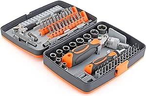 Ratcheting Screwdriver Set, 68 in 1 Socket Set & Magnetic Screwdriver Bit Set, Ratchet Screwdriver Set with Rotatable Ratchet Handles, extensions bar and Storage Case