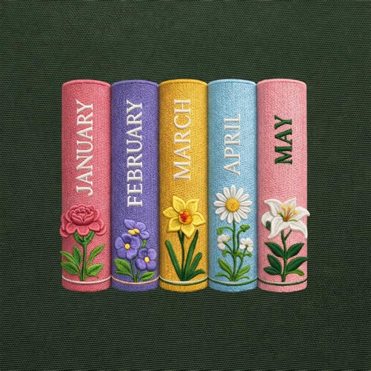 Birth Month Flower Embroidery Design January February March April May Floral Digital Pattern - Etsy