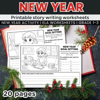 New Year Goal Setting Story Writing Prompt Worksheets, Vocabulary Practice
