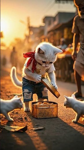 A Helping Kitten To Hungry Cat Babies