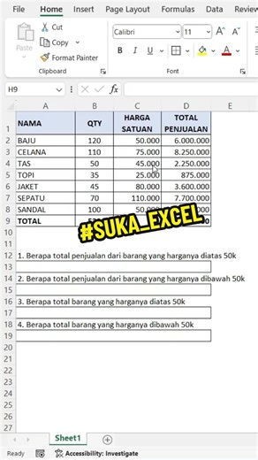 Contoh Rumus SUMIF dan COUNTIF Pada Excel #excel #belajaronline #belajarexcel