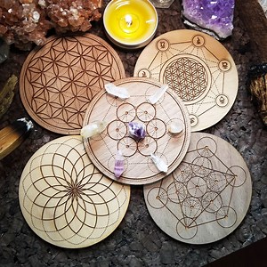 Wooden Crystal Grids | Sacred Geometry | Crystal Display | Engraved Crystal Grids - Etsy