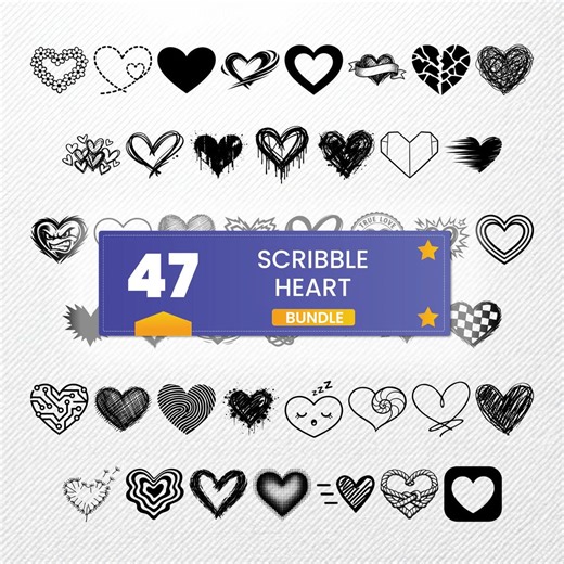 Scribble Heart SVG Bundle | 47 Vector Clipart PNG PDF Eps Dxf | Commercial Use Illustrations - Etsy