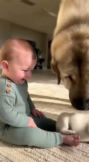 Central Asian Ovcharka Delivers a Puppy Surprise That Makes the Baby Explode with Laughter