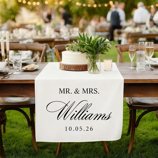 Personalized Family Name Wedding Table Runner, Custom Last Name Sign, Wedding Banner, Sweetheart Table Decor - Etsy