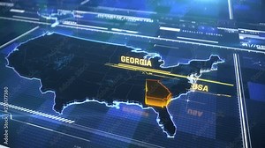Georgia US state border 3D modern map with a name, region outline Stock Video