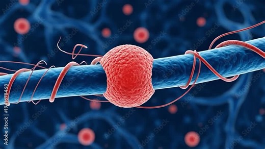 3D Illustration of a Damaged Nerve Fiber with Red Lesion for Multiple Sclerosis Research