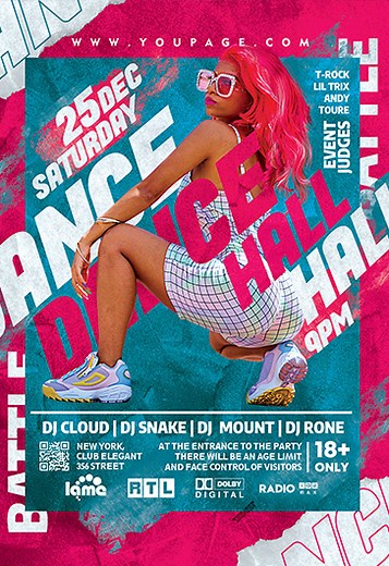 Pink Bright Dancehall Free Flyer Template PSD | by Elegantflyer