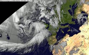 Latest satellite imagery showing a deepening area of low pressure to the west of the UK which will bring strong winds and heavy rain. Severe weather warnings for wind and rain have been issued. Keep up to date with the latest information at http://bit.ly/1ePHbJu | Met Office