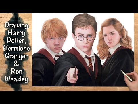 DRAWING Harry Potter, Hermione Granger and Ron Weasley | POLYCHROMOS pencils