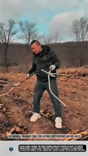 DIY manual grabber tool for lifting crop residues in the field #tools