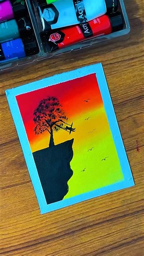 🎨 Easy Sunset Scenery Drawing | Sunset Landscape with acrylic Colours #art #scenery #drawing