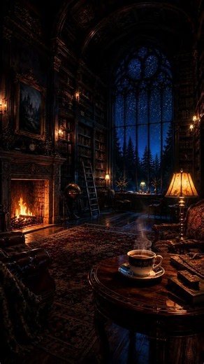 【ピアノBGM】夜の図書館と暖炉｜睡眠用BGM・作業用BGM・読書に