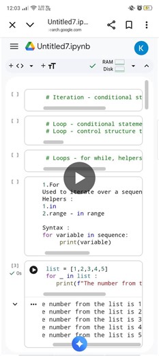 Today session of learning python about for Loops. Loops! 🔄 In programming, loops are like repeating a task multiple times. Like, you wanna print Hello 5 times? Instead of writing it 5 times… | Kona kavitha