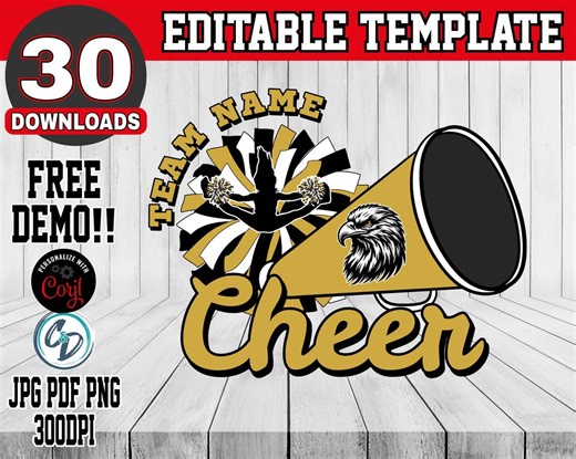 Editable Cheer Design Template | Custom Cheer Shirt & Hat Design | Megaphone Cheerleader Silhouette | Team Name Colors Merch - Etsy