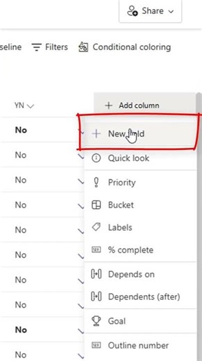 How to create a number column in MS Planner?