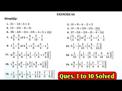 RS Aggarwal Class 6 Exercise 6A Solutions Question Number 1 2 3 4 5 6 7 8 9 and 10 Simplification