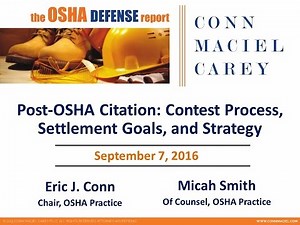 Post-OSHA Citation: Contest Process, Settlement Goals and Strategy
