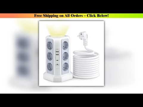 Surge Protector Multi-Socket, 4000W, 16A, with 2 USB A and 2 USB C Ports, 2m Extension Cable, Gray