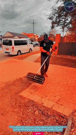 Powerful & Efficient: High-Torque Power Broom for Deep Cleaning Debris on Brick Driveways