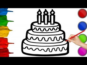 How to draw rainbow birthday cake | step by step