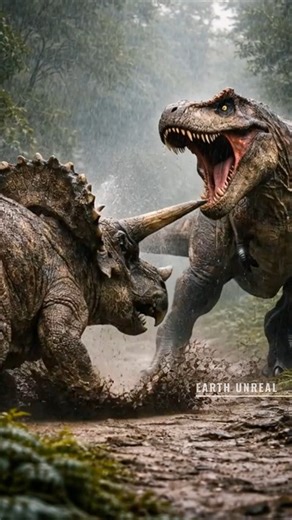 Earth Unreal (Official) on Instagram: "The Tyrannosaurus rex was more than a giant predator—it was a master of scent. Its massive olfactory bulbs, among the largest of any land animal, allowed it to detect prey or carrion from kilometers away. Every inhale mapped the world in invisible trails of smell. T. rex didn’t need to see its target first. Following the faintest hint of a scent, it could move with surprising speed, closing in on prey before they even realized danger had arrived. Triceratop