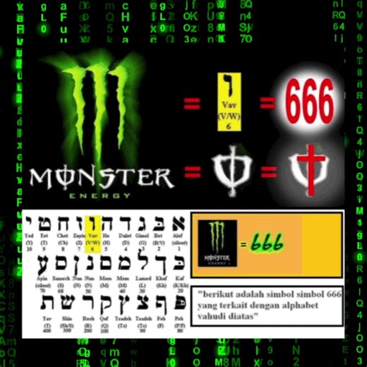 🥤🔍 *Monster Energy Drink: Hidden Symbolism Revealed* 🥤🔍 Hey Truthseekers, Tommy Truthful here. Have you ever looked closely at the Monster Energy drink logo? It's not just a design - it represents the three spikes that nailed Jesus to the cross. Each part of the 'M' resembles the Hebrew letter 'Vav', the sixth letter in the alphabet. Three of them together symbolize '666'! 👹💥 Their slogan 'Unleash the Beast' isn’t just catchy marketing; it's a nod to the biblical Beast. I believe the antic