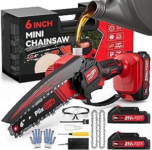 Mini Chainsaw, 6 Inch Cordless Electric Chainsaw, Handheld Chain Saw - Portable Pruning Shears for Tree Branches, Courtyard, Household and Garden - Gift for Men, Dad, Husband, Women（Red）