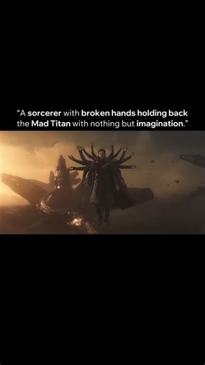 introvert_thoughts on Instagram: "The Doctor Strange vs Thanos fight in Avengers: Infinity War is one of the most visually creative battles in the MCU. On the shattered remains of Titan, Strange confronts Thanos using pure mystic power—splitting into dozens of mirror images, trapping him in the Mirror Dimension, conjuring glowing energy whips, giant spectral hands, and even turning the battlefield into a kaleidoscope of illusions. Thanos, wielding the Infinity Gauntlet, counters almost every spe