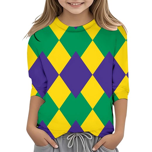 WEAIXIMIUNG Teen Clothes for Girls Ages 16-18 Children's Leisure Carnival Print O Neck Loose 3/4 Sleeves Quarter Sleeve T Shirt Top 12-13 Years