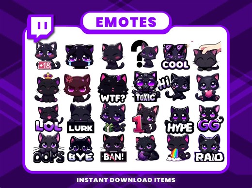 24 Black Cat Animated Emotes, Twitch Emotes, Black Cat GIF Emotes for Streaming, Emotes for Discord, High-quality Animated Emote Pack - Etsy