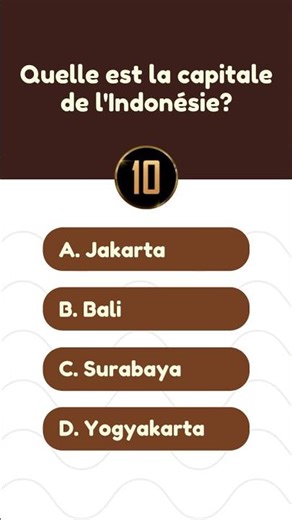 Quelle est la capitale de l'Indonésie? - Culture Générale Quiz