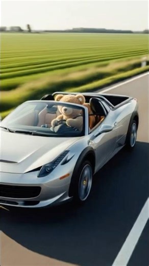 Teddy bear driving his Ferrari pickup