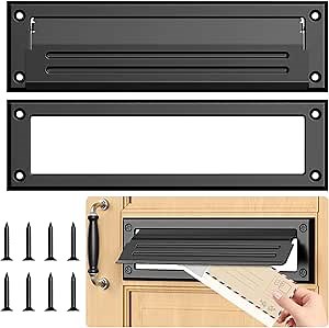 13 inch Mail Slot for Front Door, Stainless Steel Mail Slot Cover, Easy to Install, 1 Pack, 13"×3.7", Black