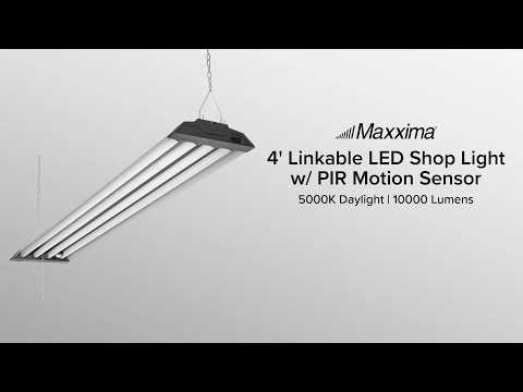 Maxxima 4 ft. LED Motion Sensor Shop Light Fixture, Linkable, Frosted Lens, 5000K, 10000 Lumens