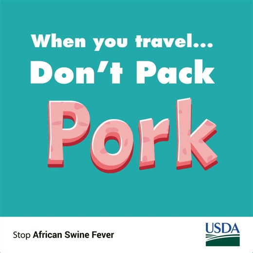 If you’re traveling to a farm outside the U.S. mainland and it has pigs, follow these simple steps to make sure you don’t bring African swine fever (ASF) home with you: 🍖 Declare all meats, animals and animal products 🚜 Tell Customs and Border Protection if you’ve been on a farm, near livestock or near wild pigs ⏳ Wait at least five days before visiting any facility with pigs like farms and petting zoos This season, let’s keep our barns safe and our farms thriving. Together, we can stop the sp
