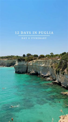 12 days in Puglia: Day 6 Itinerary The day started with another delicious breakfast in the hotel’s courtyard. We then had a wander around Lecce and stopped off to try a Caffe Leccesse, which is a traditional local drink of espresso and almond syrup. Our next stop of the day was Torre Sant’Andrea, a collection of limestone cliffs with beautiful turquoise waters and cliff jumping. Be warned it can get choppy which impacts where you can enter the water. We were then planning to head to Grotta della