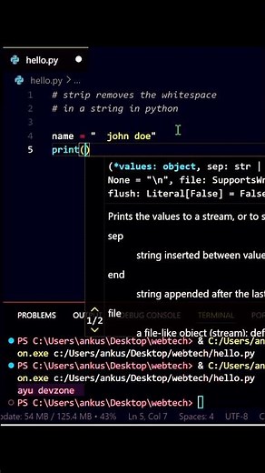 Python strip() Method in 20 Seconds! 🔥#shorts #python