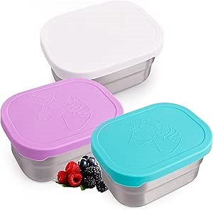 Amazon.com: Set of 3 Stainless Steel Kids Lunch Box Containers - Handy, Leakproof 8oz Food Storage Containers with Lids - Fun Unicorn Design for Snacks & Lunches at Daycare/School - Ages 3+, Pink Purple & Teal : Home & Kitchen