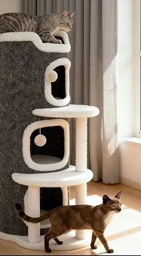 Grand arbre à chat multi-niveaux pour appartement/maison avec feuilles artificielles, design anti-griffure, base durable, convient aux chats d’intérieur