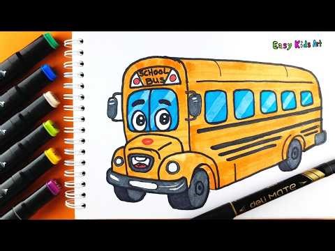 How to Draw a School Bus Easy 🚌 | Cute Cartoon Bus Drawing for Kids